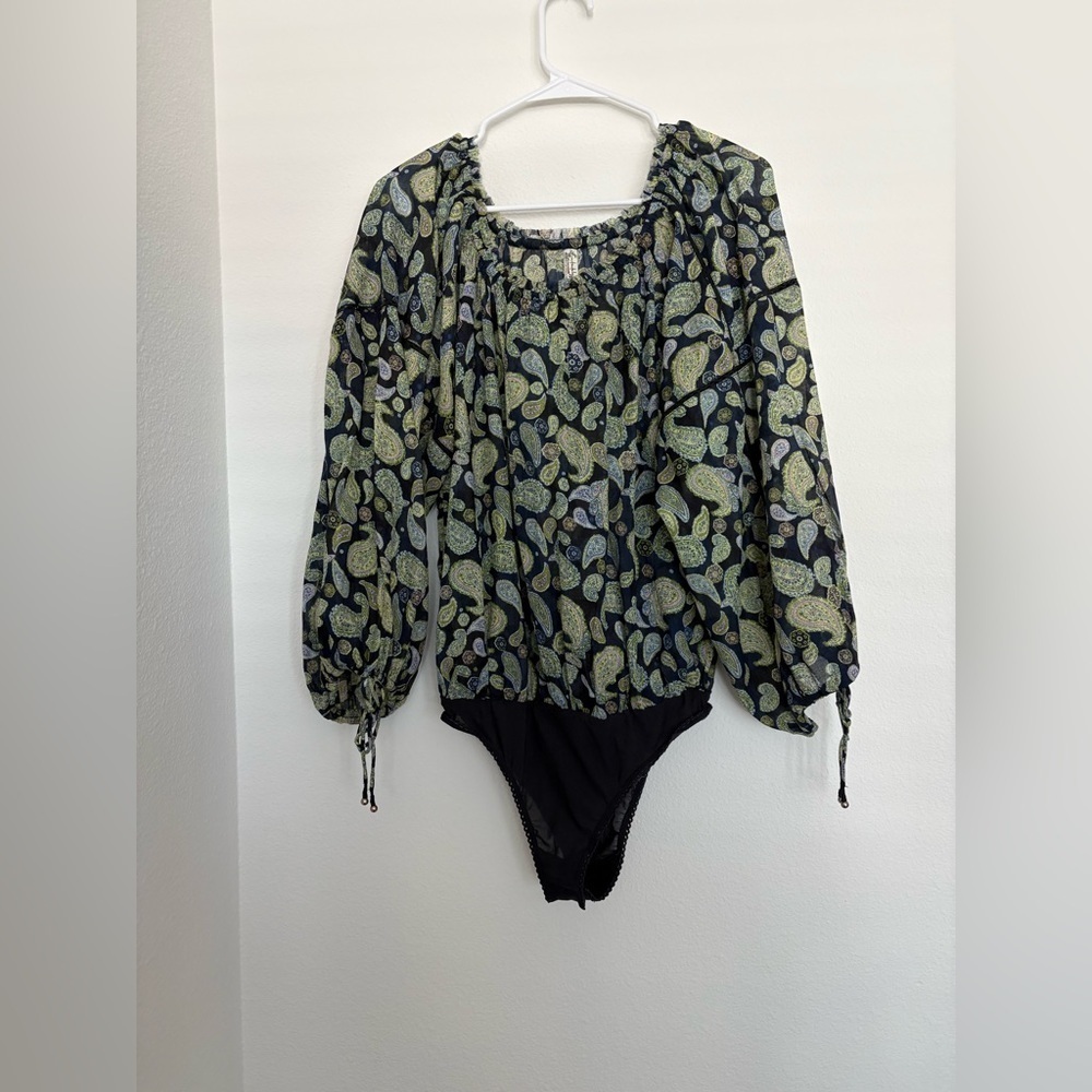 Free People Sundown Paisley Cotton Bodysuit Size S